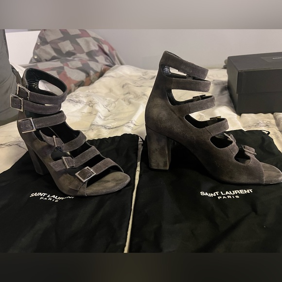 NWT Saint Laurent / YSL block heels gray suede size 35.5 / 5.5 - Picture 8 of 14